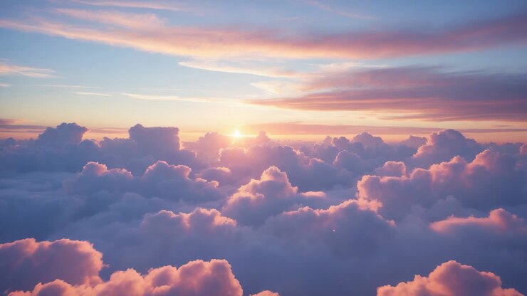 Paysage nuageux éthéré au coucher ou au lever du soleil