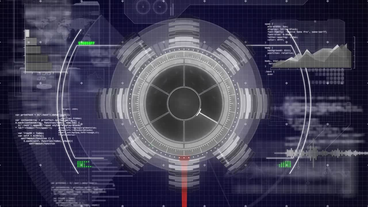 검은색 배경에서 범위 스캔과 데이터 처리의 애니메이션