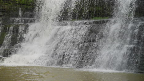 close-up slow motion of water hitting rocks at upper balls falls showing textures and power