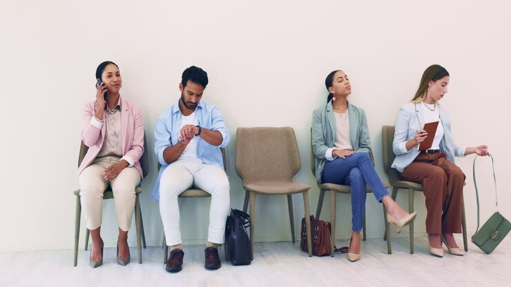 People, recruitment queue and waiting room