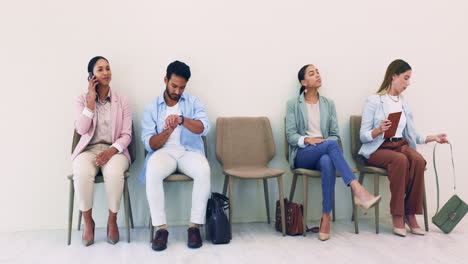 People, recruitment queue and waiting room