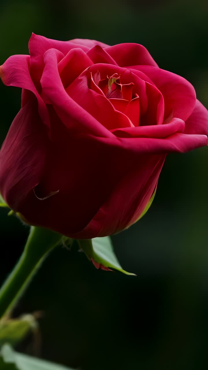 Video verticale: camera di registrazione che cattura una rosa rossa che appassisce velocemente in giardino, macro che mostra i sepali