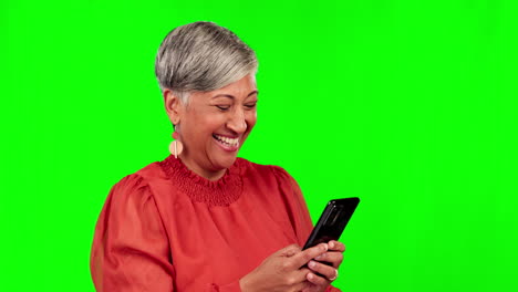 Phone,-social-media-and-green-screen-with-a-woman