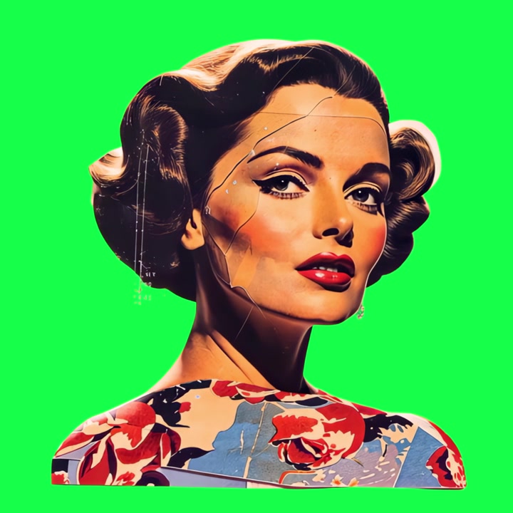 Vintage Style Portrait of a Woman on Green Background
