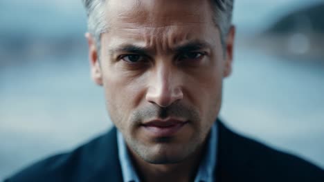 close-up portrait of a serious man looking at the camera