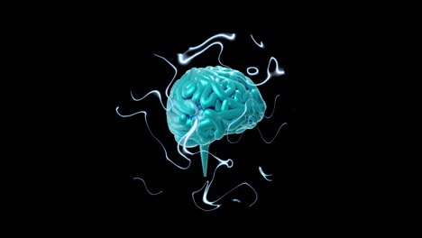 animation of human brain and trails of smoke over black background