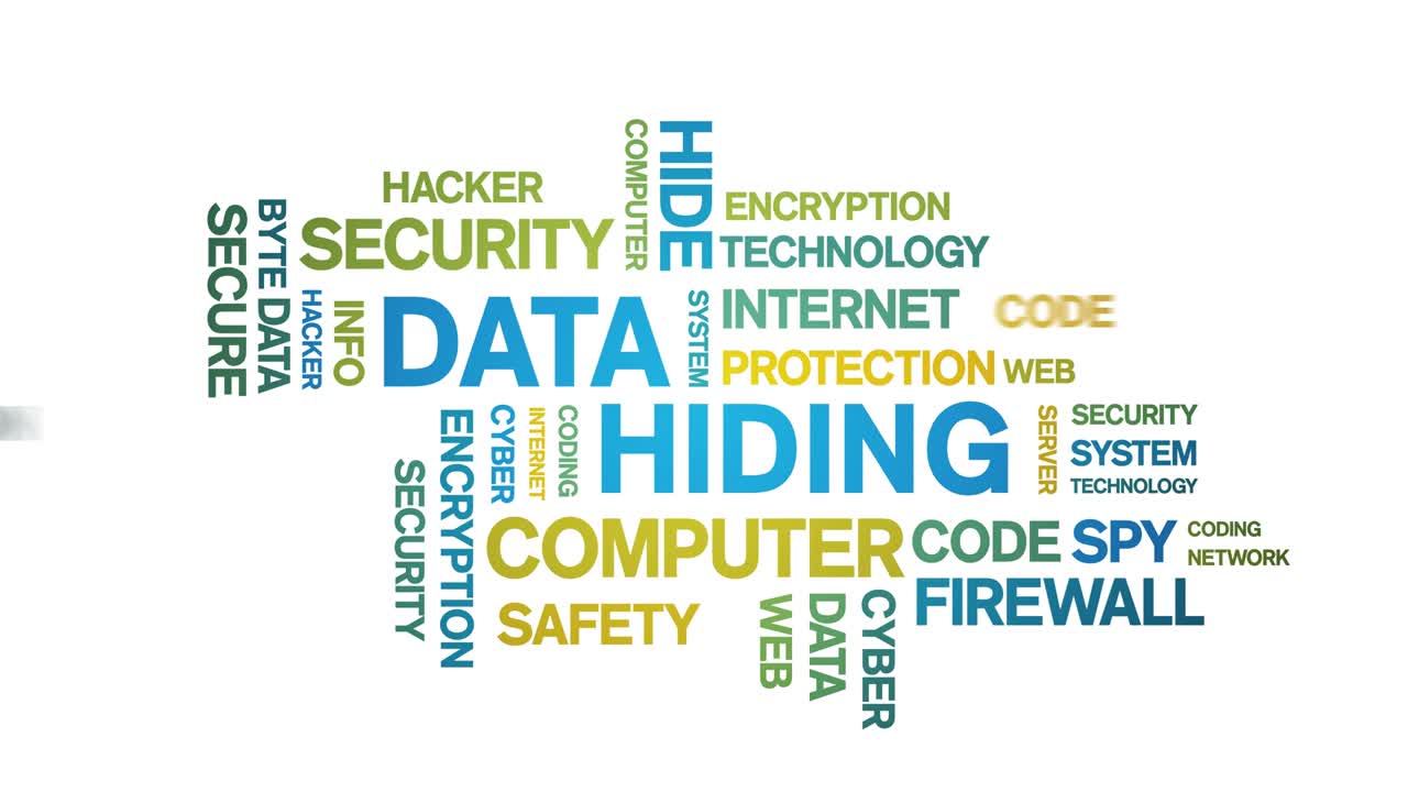 4k Data Hiding Animated Tag Word Cloud,Text Design Animation seamless loop.