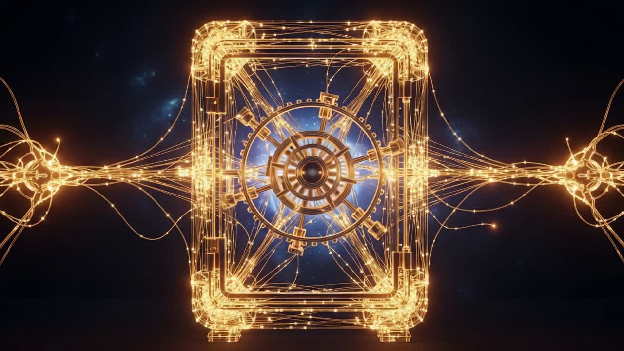 A Stunning Visualization of an Energetic Vault Surrounded by Illuminating Tendrils of Strands, Capturing the Essence of a Cosmic Connection Between Mechanics and Aesthetics