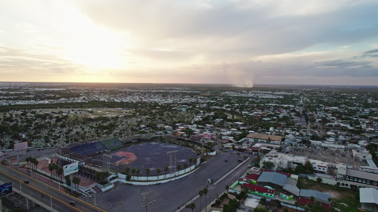 Urban Landscape of Reynosa, Mexico from Above with Stadium Visible