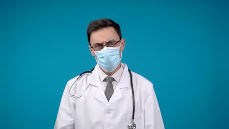 male doctor with medical mask showing various expressions and gestures