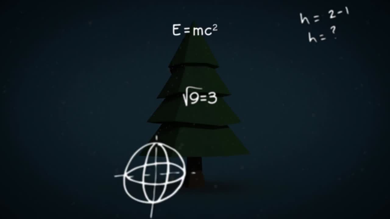 animación de ecuaciones matemáticas sobre el árbol de abeto.