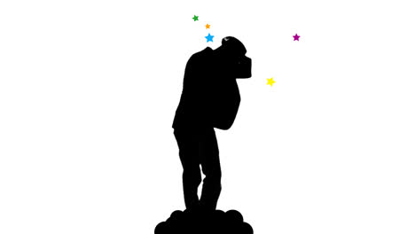animation showing a man dancing in front of green lights