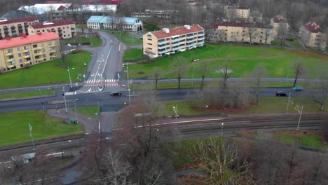 aerial view of cars driving by in gothenburg, sweden-2