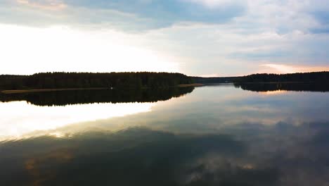 aerial shot of lake wdzydze at sunset. kashubia, poland