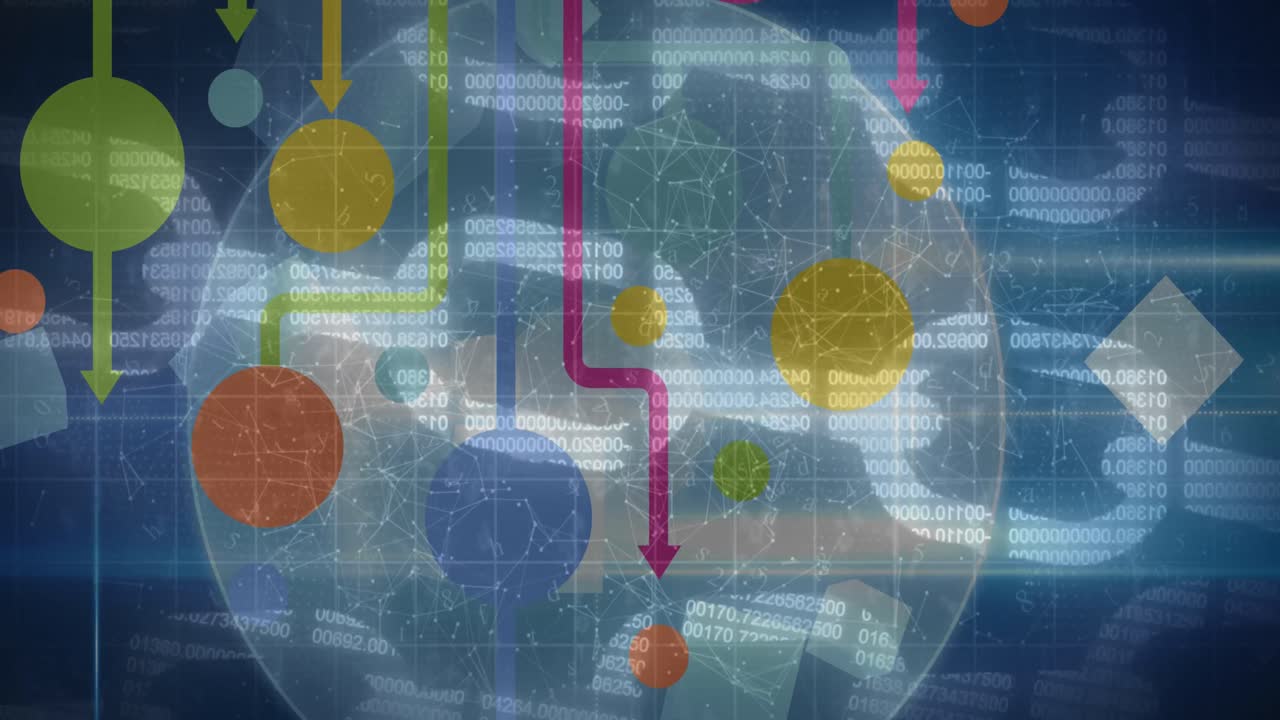 파란색 배경에 온라인 보안 체인과의 연결 네트워크의 애니메이션