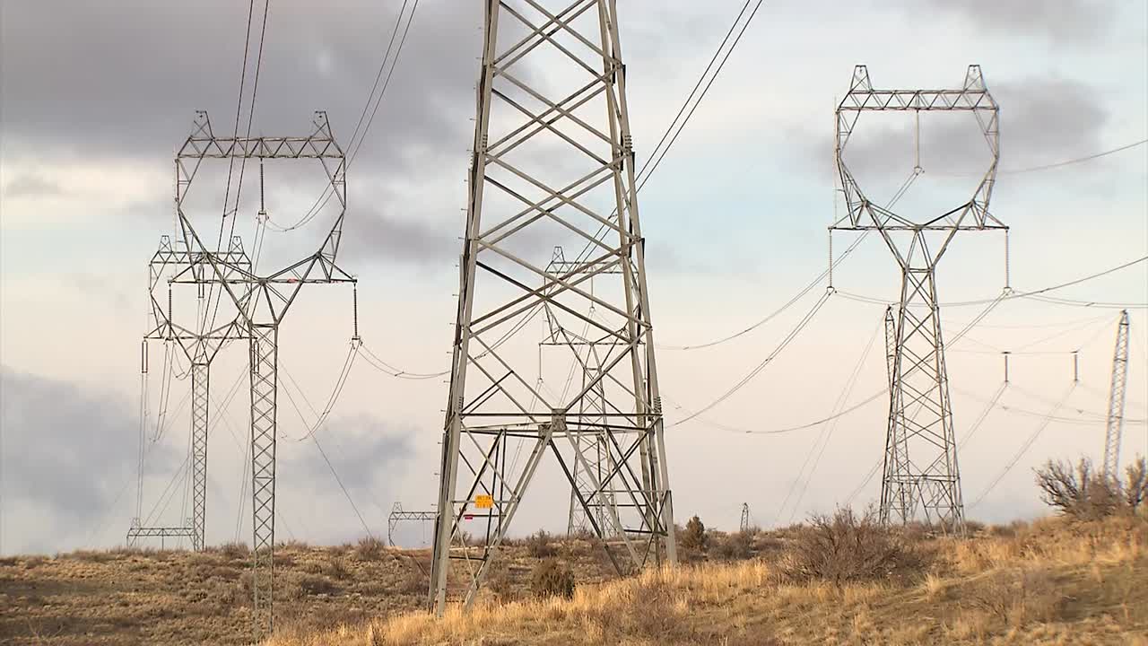 ROW OF POWER LINE TRANSFORMERS