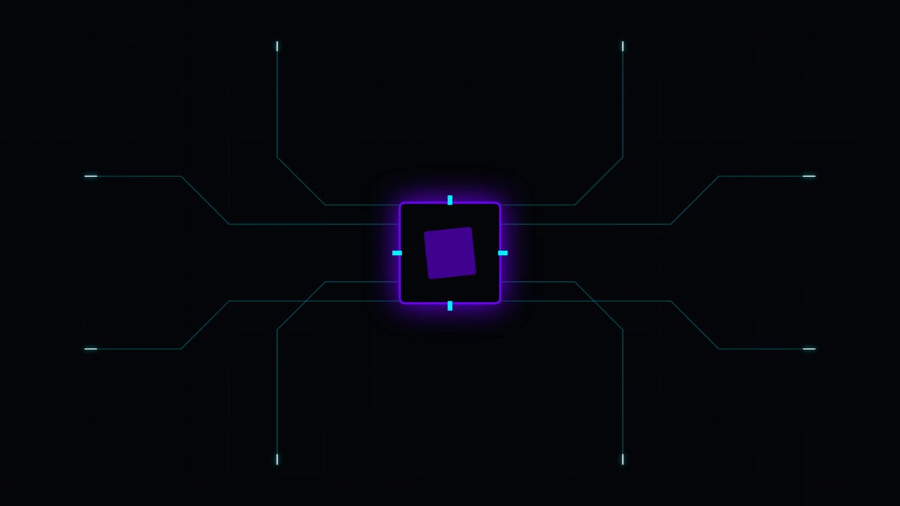 Digital Microchip Processor with Glowing Circuitry Lines