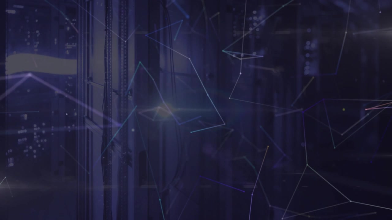 On nodes appearing, lines connecting nodes meshing and drifting with flare visualizing data flow