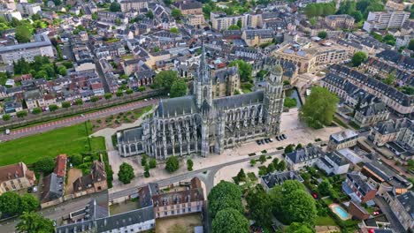 evreux cathedral, normandy in france. aerial top-down view