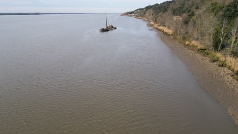 Historic-Frisco-shipwreck-in-Gauriac,-Bordeaux,-France---aerial