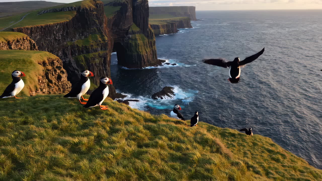 Puffins at Majestic Ocean Cliffs