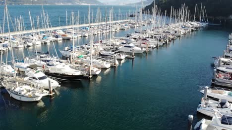 turning aerial of marina punta lagoa, galicia, spain