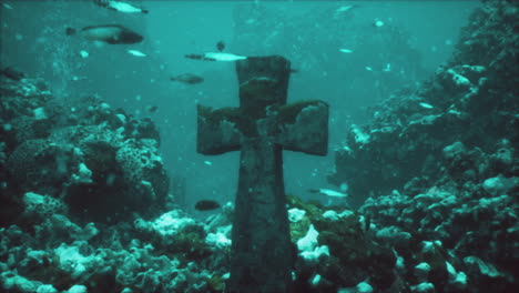 sunken cross in a coral reef