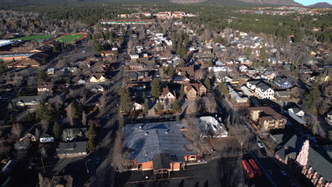 aerial view of flagstaff arizona usa downtown residential community, houses and church on sunny day