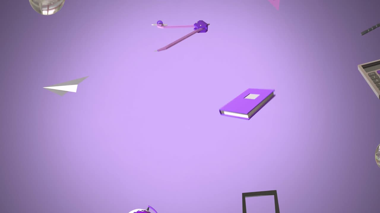 animación de iconos educativos con espacio de copia sobre fondo púrpura