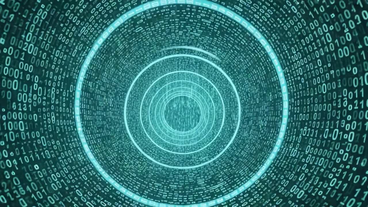 A Stunning Visualization of a Digital Tunnel Created from Streams of Binary Code, Illustrating the Concept of Data Flowing Through a Vast Cybernetic Space