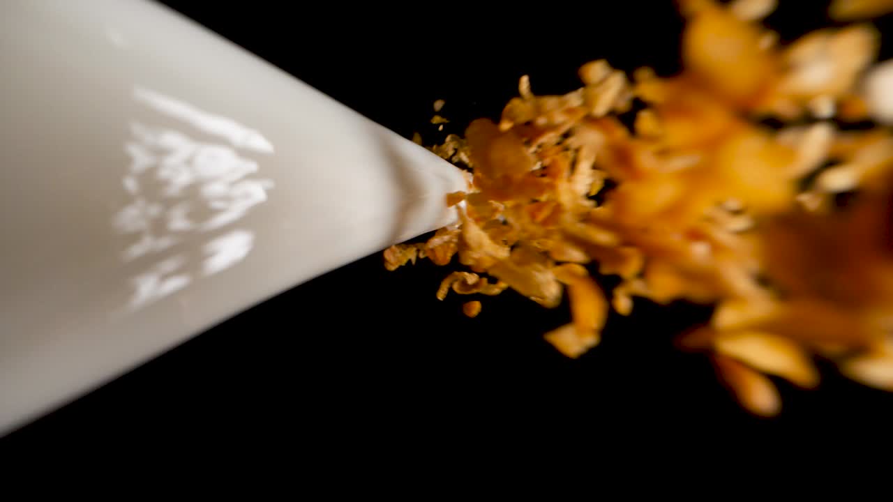 바삭바삭한 아침 콘플레이크 시리얼 픽스 드롭과 우유