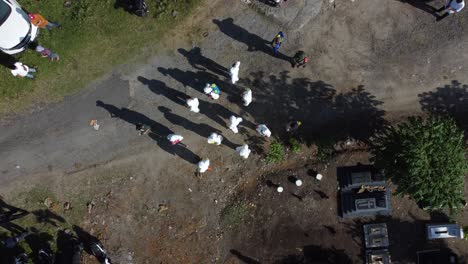 volunteers in hazmat clothes unite the spirit before welcome ambulances transporting coffins exposed to covid-19 for burial