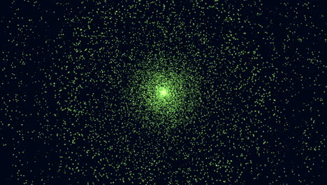 vibrant green dot surrounded by a sea of smaller dots on black background