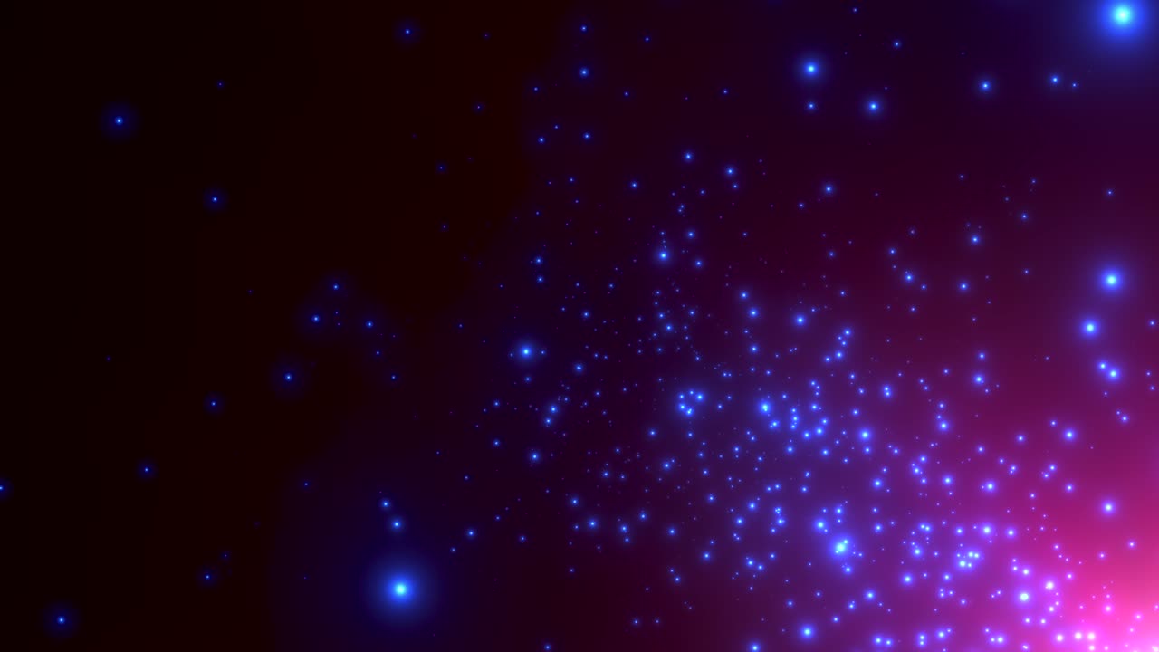 Piccole particelle blu e stelle che volano su sfondo scuro