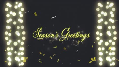 Confetti-falling-over-Seasons-Greetings-text-and-fairy-lights-on-black-background-