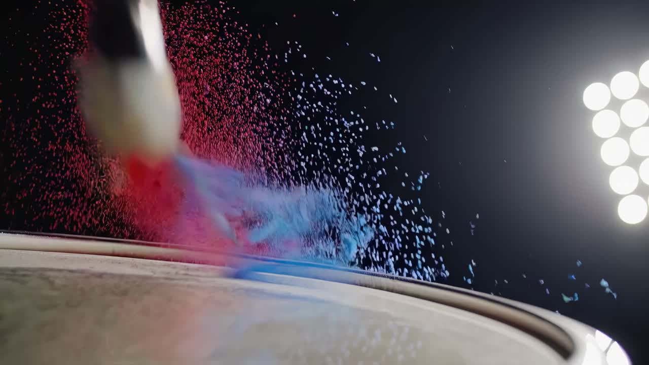 Colorful Drumming Performance with Powder Explosion
