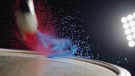 colorful drumming performance with powder explosion