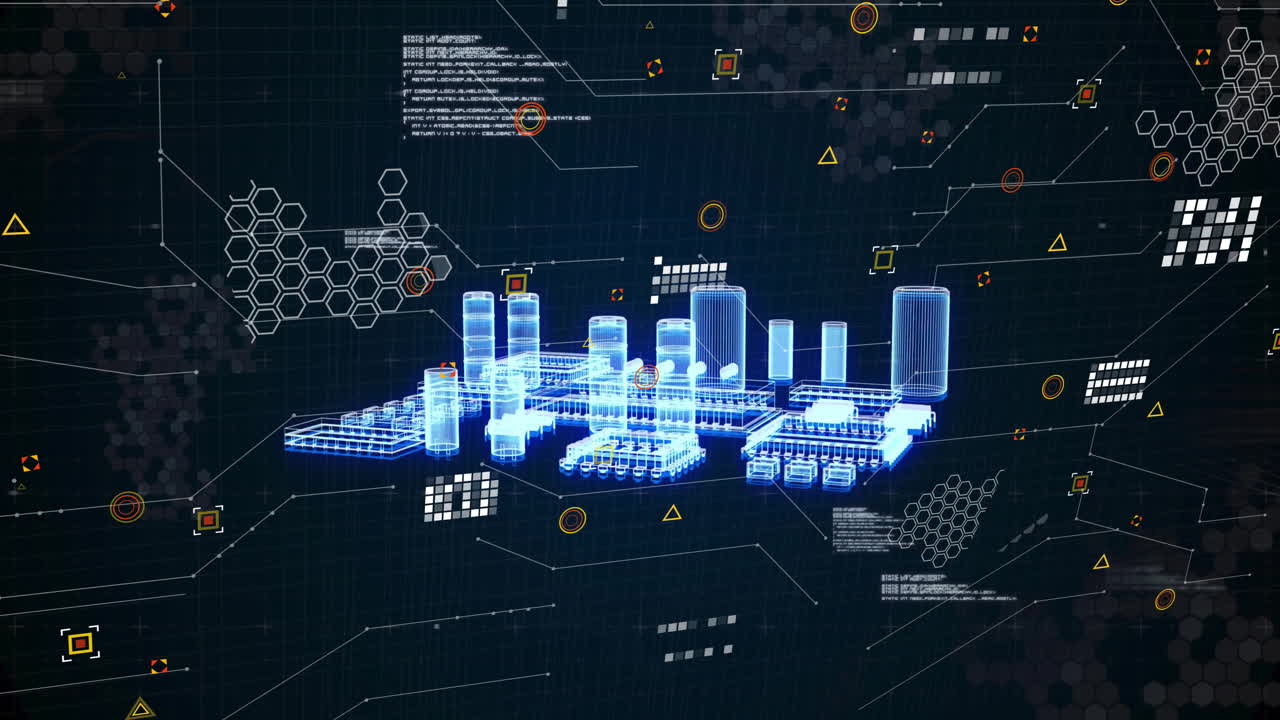 Animation of digital data processing over black background