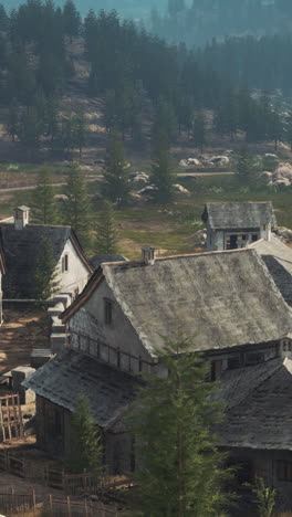 medieval village in a misty forest