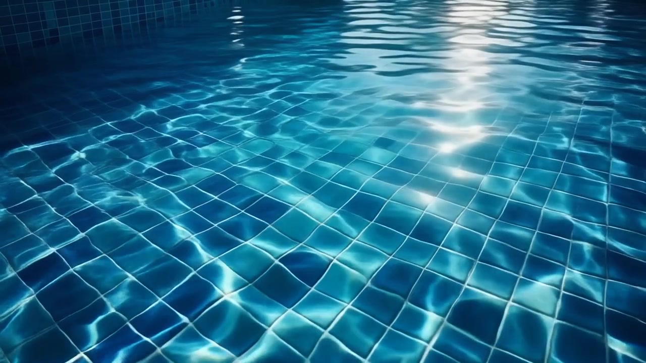 Rippling Water Surface in a Blue Tiled Swimming Pool