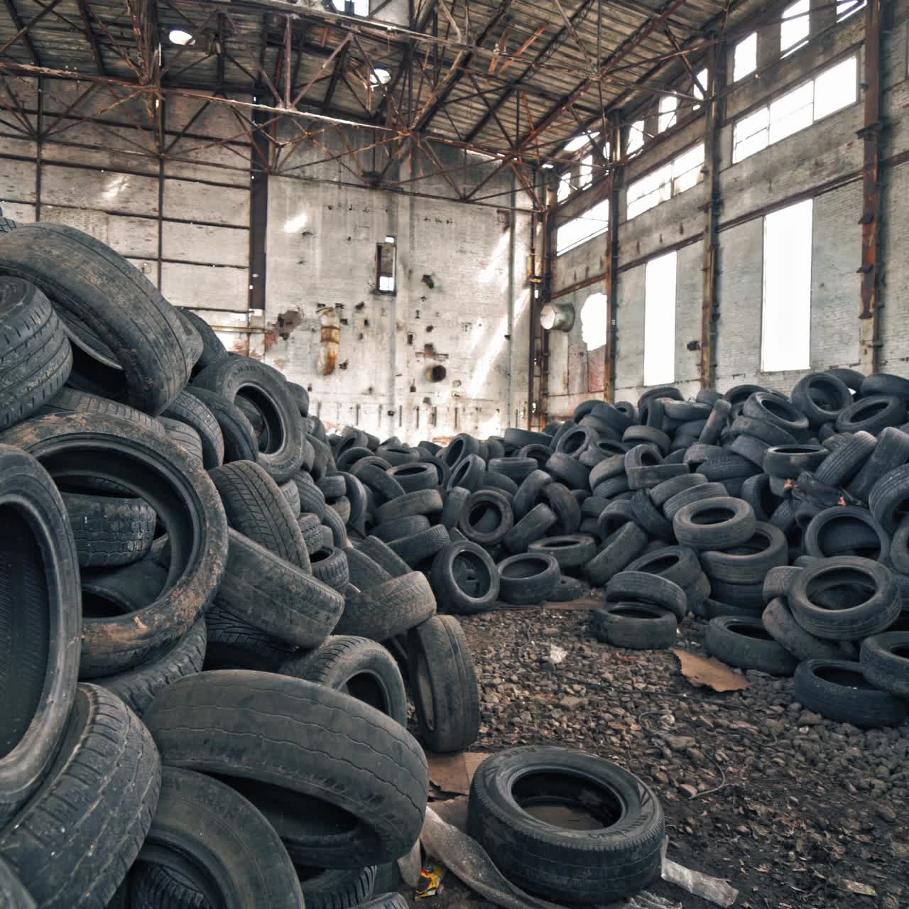 Old damaged tires after driving