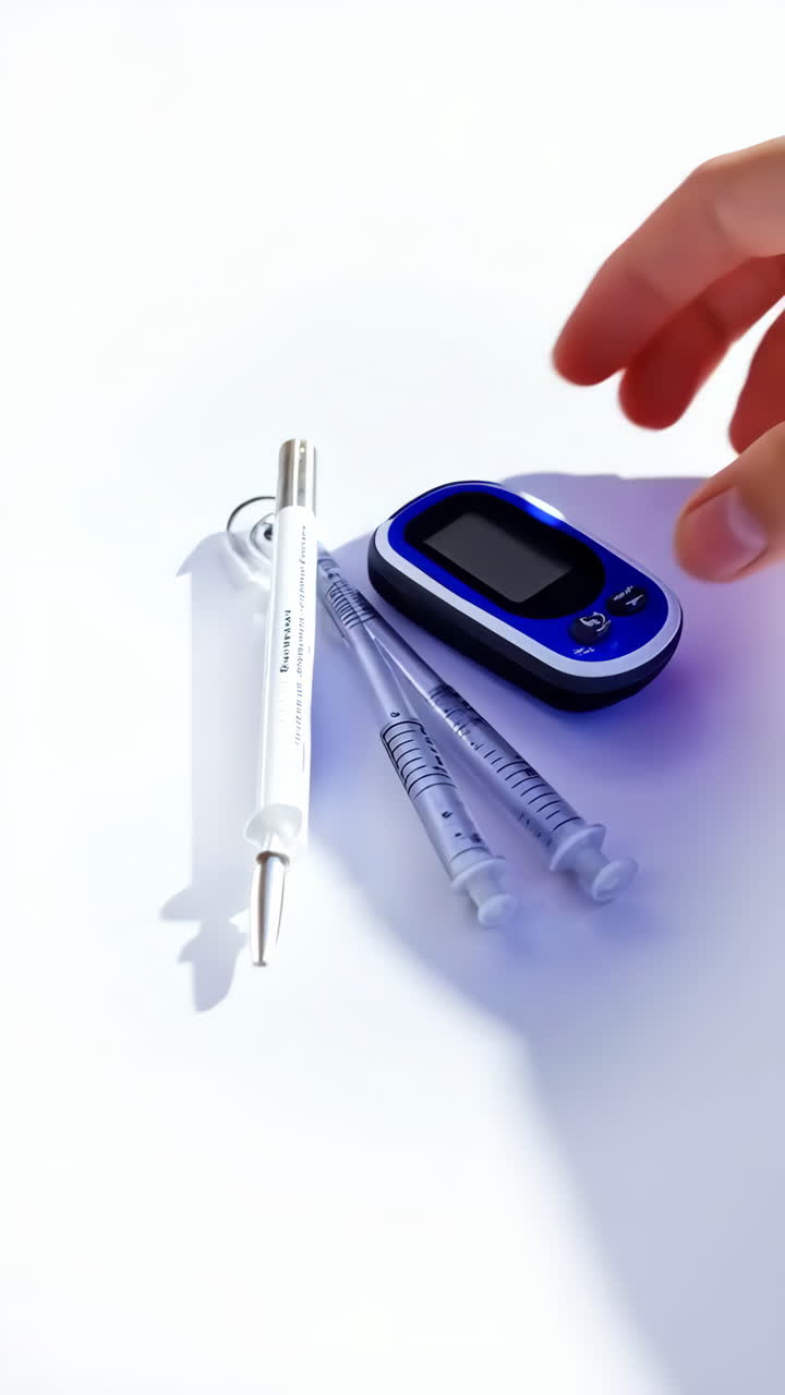 Hand holding medical devices for health monitoring and diabetes treatment