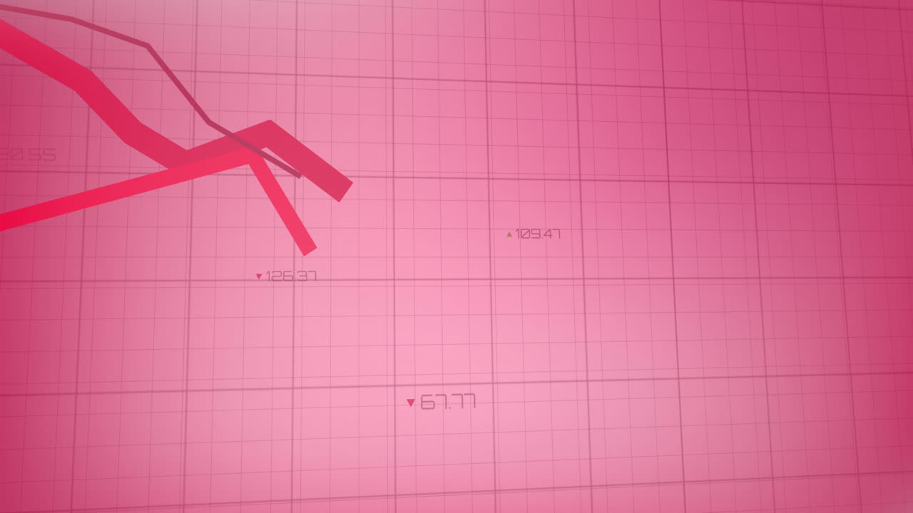 분홍색 그라디엔트 배경에 대한 그리드 네트워크를 통해 통계 데이터 처리의 애니메이션