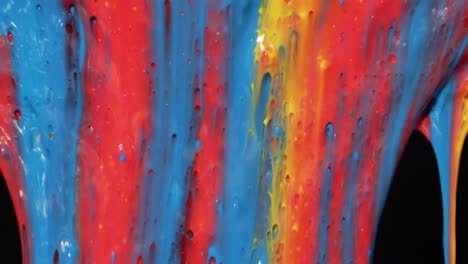 dynamic flow of vibrant colors: a captivating display of red, blue, and yellow paint blending together in an artistic cascade