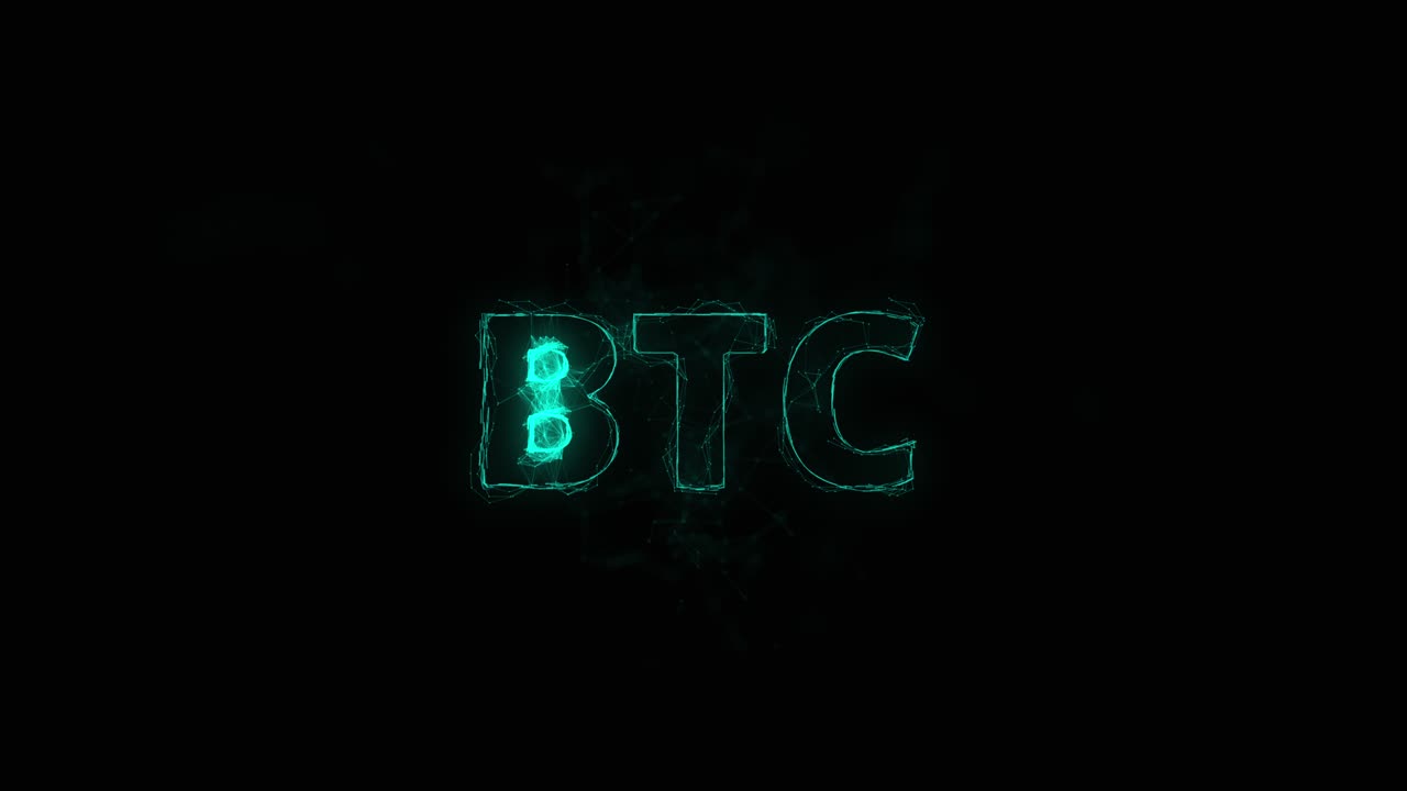 BTC title with plexus effect. Connected lines with dots. Lines title plexus