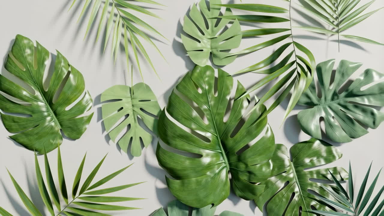 Arrangement of Monstera and Palm Leaves