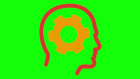 el engranaje gira dentro de la cabeza humana. mecánica del cerebro con elemento giratorio.