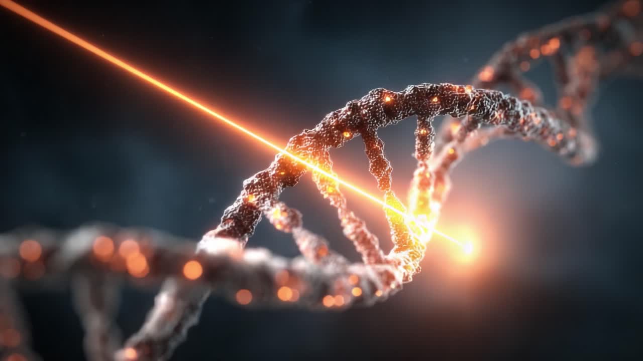 Illuminated DNA Double Helix: A Stunning Visualization of Genetic Structures with Glowing Elements and Laser Focus, Capturing the Essence of Molecular Biology and Genetic Engineering