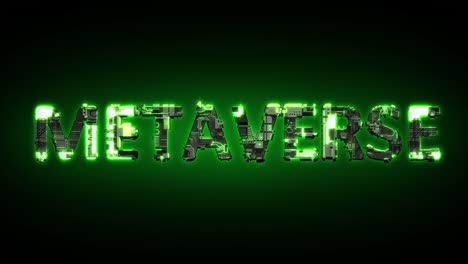 metaverso brillando verde oscuro texto cibernético en negro, aislado - video de bucle