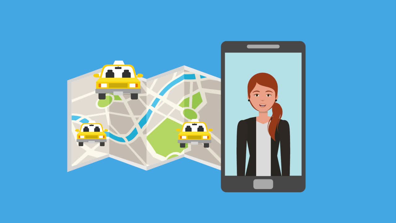 mapa de transporte de la mujer en el servicio de taxi móvil